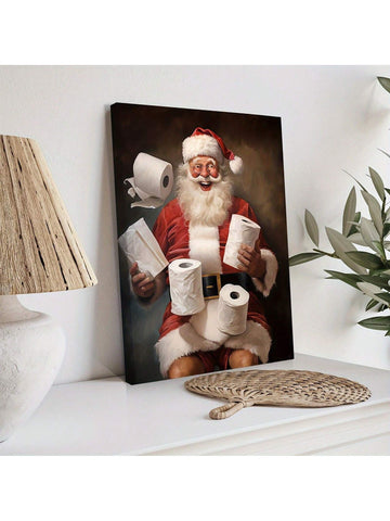 1PC Santa Bathroom Art, Toilet Humor Decor, Vintage Christmas Holiday Wall Art, Restroom Amusing Gift, Santa Toilet Rolls, Funny Poster (Framed)