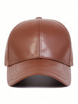 1pc Men's Black PU Leather Baseball Cap, Adjustable Plain Casual Sun Hat For Spring, Autumn Traveling, Beach Party