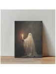 1pc Vertical Art Deco Style Square Ghost Candlelight Canvas Poster, Unframed Spooky Halloween Night Wall Art, Home Living Room Balcony Party Decor (No Frame)