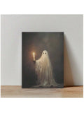 1pc Vertical Art Deco Style Square Ghost Candlelight Canvas Poster, Unframed Spooky Halloween Night Wall Art, Home Living Room Balcony Party Decor (No Frame)