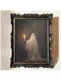 1pc Vertical Art Deco Style Square Ghost Candlelight Canvas Poster, Unframed Spooky Halloween Night Wall Art, Home Living Room Balcony Party Decor (No Frame)