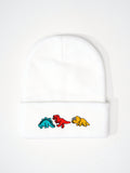 1pc Knitted Cap With Embroidered 3 Dinosaurs Design, Outdoor Warm Casual Winter Hat For Everyday Commute