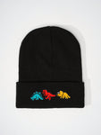 1pc Knitted Cap With Embroidered 3 Dinosaurs Design, Outdoor Warm Casual Winter Hat For Everyday Commute