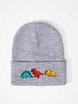 1pc Knitted Cap With Embroidered 3 Dinosaurs Design, Outdoor Warm Casual Winter Hat For Everyday Commute