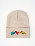 1pc Knitted Cap With Embroidered 3 Dinosaurs Design, Outdoor Warm Casual Winter Hat For Everyday Commute