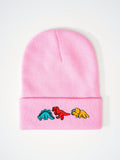 1pc Knitted Cap With Embroidered 3 Dinosaurs Design, Outdoor Warm Casual Winter Hat For Everyday Commute