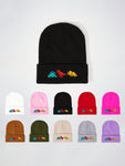 1pc Knitted Cap With Embroidered 3 Dinosaurs Design, Outdoor Warm Casual Winter Hat For Everyday Commute