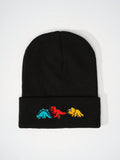 1pc Knitted Cap With Embroidered 3 Dinosaurs Design, Outdoor Warm Casual Winter Hat For Everyday Commute