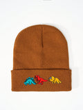 1pc Knitted Cap With Embroidered 3 Dinosaurs Design, Outdoor Warm Casual Winter Hat For Everyday Commute