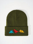 1pc Knitted Cap With Embroidered 3 Dinosaurs Design, Outdoor Warm Casual Winter Hat For Everyday Commute