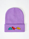 1pc Knitted Cap With Embroidered 3 Dinosaurs Design, Outdoor Warm Casual Winter Hat For Everyday Commute