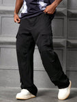 Manfinity Streetrush Men's Solid Color Multi-Pocket Black Cargo Pants