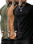 3pcs Basic Men's Solid Color Long Sleeve T-Shirts, Regular Fit, Casual Lightweight Spring