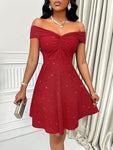 Women's Sexy Solid Twisted Off Shoulder Backless  Glitter Detail A-Line Dress For Party Cocktail Christmas Valentines Day