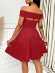 Women's Sexy Solid Twisted Off Shoulder Backless  Glitter Detail A-Line Dress For Party Cocktail Christmas Valentines Day