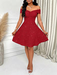 Women's Sexy Solid Twisted Off Shoulder Backless  Glitter Detail A-Line Dress For Party Cocktail Christmas Valentines Day