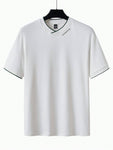 Men's Casual Colorblock Trim Letter Printed T-Shirt, Summer - MapleCo