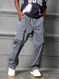 Manfinity Streetrush Men's Casual Solid Color Straight Leg Cargo Pants