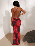 Opulessa Women's Tie-Dye Print V-Neck Backless Maxi Dress, Holiday