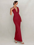 Aloruh Simple And Elegant Draped Neck Backless Long White Dress For Women Ball Party