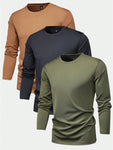 3pcs Men's Casual Graphic Printed Long Sleeve T-Shirts, Thin Lightweight Tops For Spring Autumn