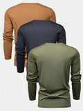 3pcs Men's Casual Graphic Printed Long Sleeve T-Shirts, Thin Lightweight Tops For Spring Autumn