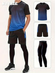 KOVSEE 3PCS Men's Outdoor Sports Running Basketball Soccer Jerseys Quick Dry Breathable Sports Suit Fitness - MapleCo