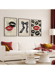 Set Of 3 Black And Red Lips Prints Canvas Paintings Dark Coquette Wall Art Black Bow Retro Trendy Home Decor Coquette Aesthetic Room Decor Unframed