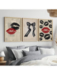 Set Of 3 Black And Red Lips Prints Canvas Paintings Dark Coquette Wall Art Black Bow Retro Trendy Home Decor Coquette Aesthetic Room Decor Unframed