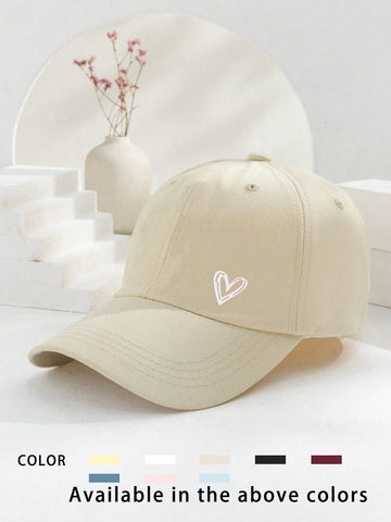 1pc Adjustable Heart Printed Baseball Cap, Outdoor/Sunscreen, Suitable For Travel, Beach, Vacation, Y2K Style, For Youth