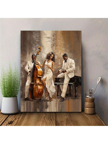 1 Pc Art Deco Modern Jazz Club Canvas Wall Art Print With Oil Painting Effect - Contemporary Music Theme Poster,No Framed For Home Office, Living Room, Bedroom - Indoor Portrait Wall Hanging Decor