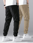 Manfinity Hypemode Men's Zipper Pocket Casual Harem Cargo Pants, Going Out Plain Long Pants, For Husband, Boyfriend Gifts