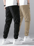 Manfinity Hypemode Men's Zipper Pocket Casual Harem Cargo Pants, Going Out Plain Long Pants, For Husband, Boyfriend Gifts