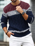 Manfinity Homme Men's Colorblock Crew Neck Long Sleeve Loose Casual Knit Sweater, Autumn Winter