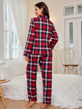 Women Christmas Plaid Pattern Pajama Set