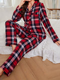 Women Christmas Plaid Pattern Pajama Set