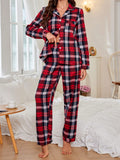 Women Christmas Plaid Pattern Pajama Set