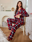 Women Christmas Plaid Pattern Pajama Set