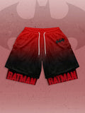 Batman X ROMWE Men's Summer Gradient Letter And Bat Pattern Drawstring Waist Shorts