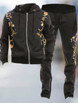 Mens Status Designer Print Zip Up Jacket Track Suit Two Piece Set