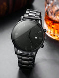 Fashionable 4pcs Men's Quartz Watch Set With Calendar Function - Non-Waterproof Black Zinc Alloy Case