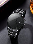 Fashionable 4pcs Men's Quartz Watch Set With Calendar Function - Non-Waterproof Black Zinc Alloy Case