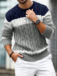 Manfinity Homme Men's Colorblock Crew Neck Long Sleeve Loose Casual Knit Sweater, Autumn Winter