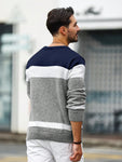 Manfinity Homme Men's Colorblock Crew Neck Long Sleeve Loose Casual Knit Sweater, Autumn Winter