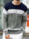 Manfinity Homme Men's Colorblock Crew Neck Long Sleeve Loose Casual Knit Sweater, Autumn Winter