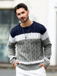 Manfinity Homme Men's Colorblock Crew Neck Long Sleeve Loose Casual Knit Sweater, Autumn Winter