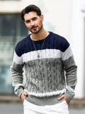 Manfinity Homme Men's Colorblock Crew Neck Long Sleeve Loose Casual Knit Sweater, Autumn Winter