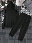 Manfinity LEGND 2pcs Men's Drawstring Letter Print Minimalist Hooded Sweatshirt And Pants Casual Set