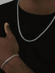 2 Piece Hip Hop Stainless Steel Chain Set - Punk Fashion Necklace And Bracelet Set For Men's Everyday UseFestival Jewellery