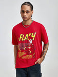 THE FLASH X ROMWE Men's Casual Anime Hero Characters And Slogans Printed Drop Shoulder Loose Short Sleeve T-Shirt Summer